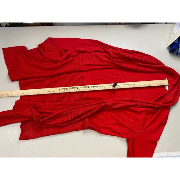 Peter Nygard Cardigan Sweater Womens Medium Open Front Long Flowy Asymmetric Red - Picture 10 of 14